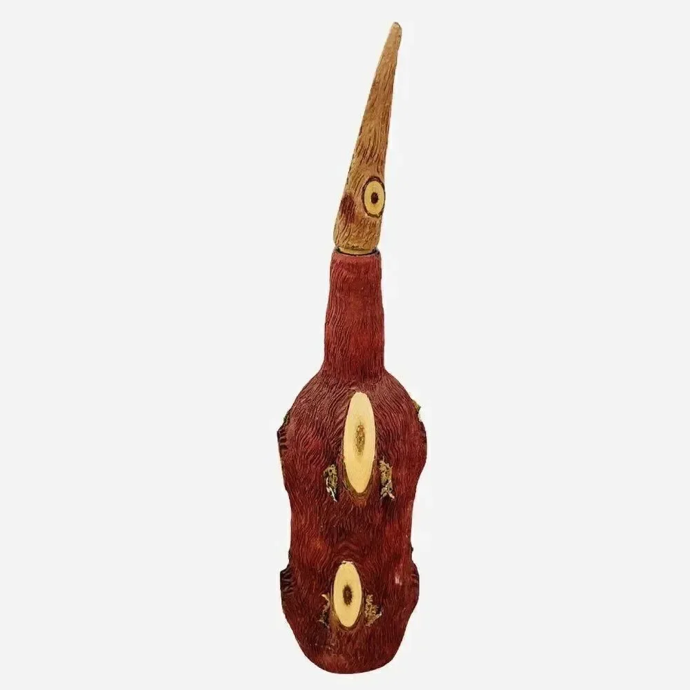 RARE VTG Red Carved Bark Wrapped Decanter Bottle Natural Wood Wine Rustic Bar